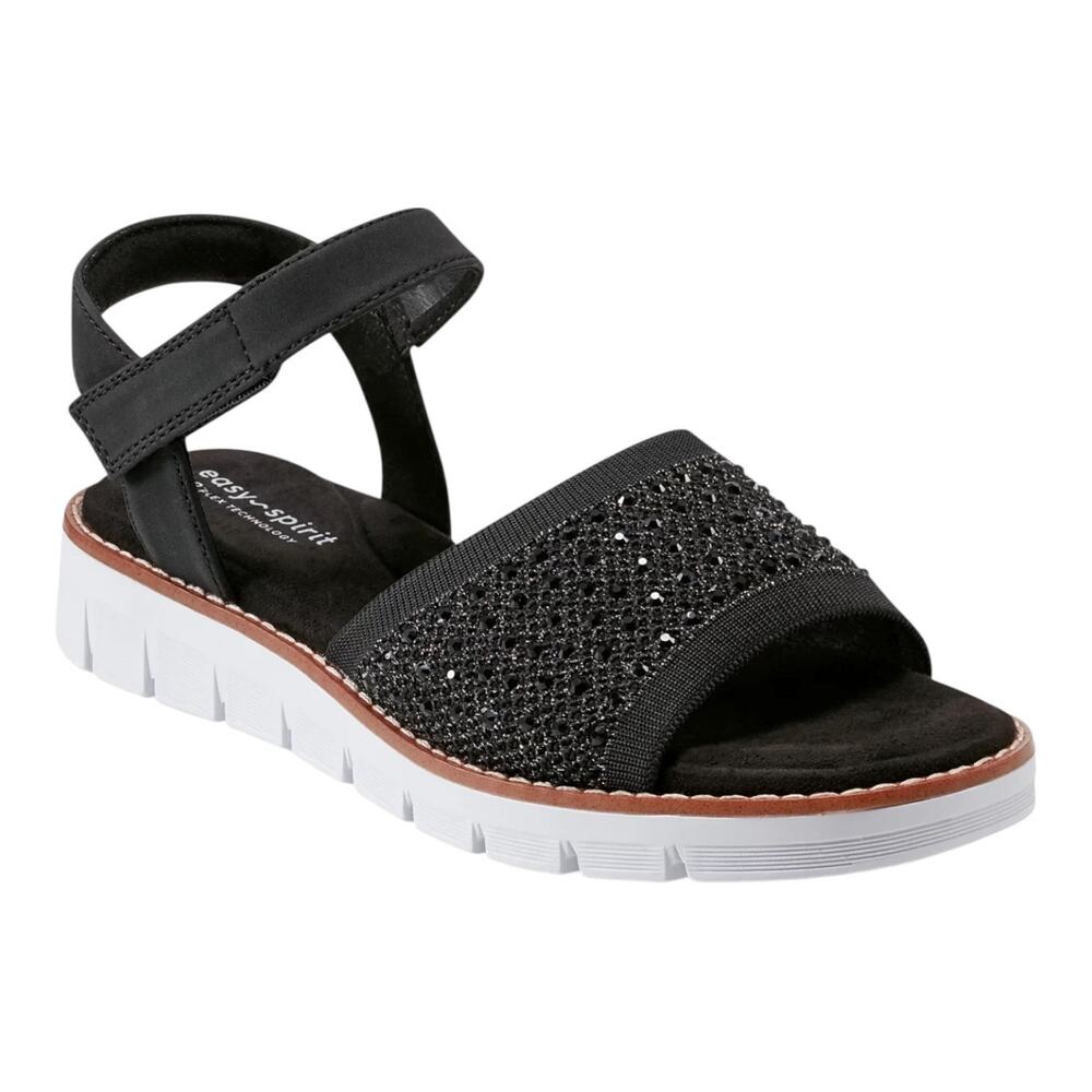 Easy Spirit Women's Jaela Embellished eFlex Flat Sandals Black Size 10 M